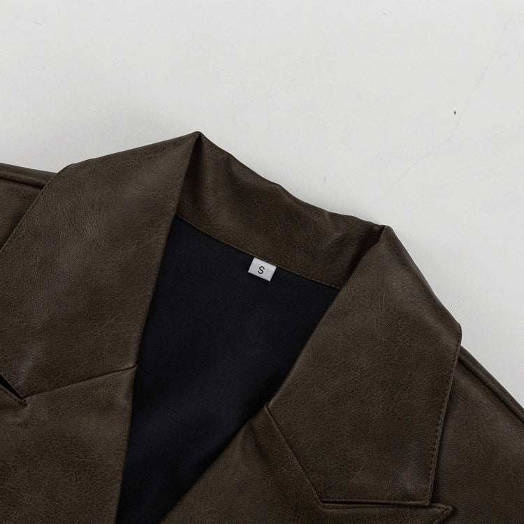 Retro Cutout Faux Leather Two-Piece Suit
