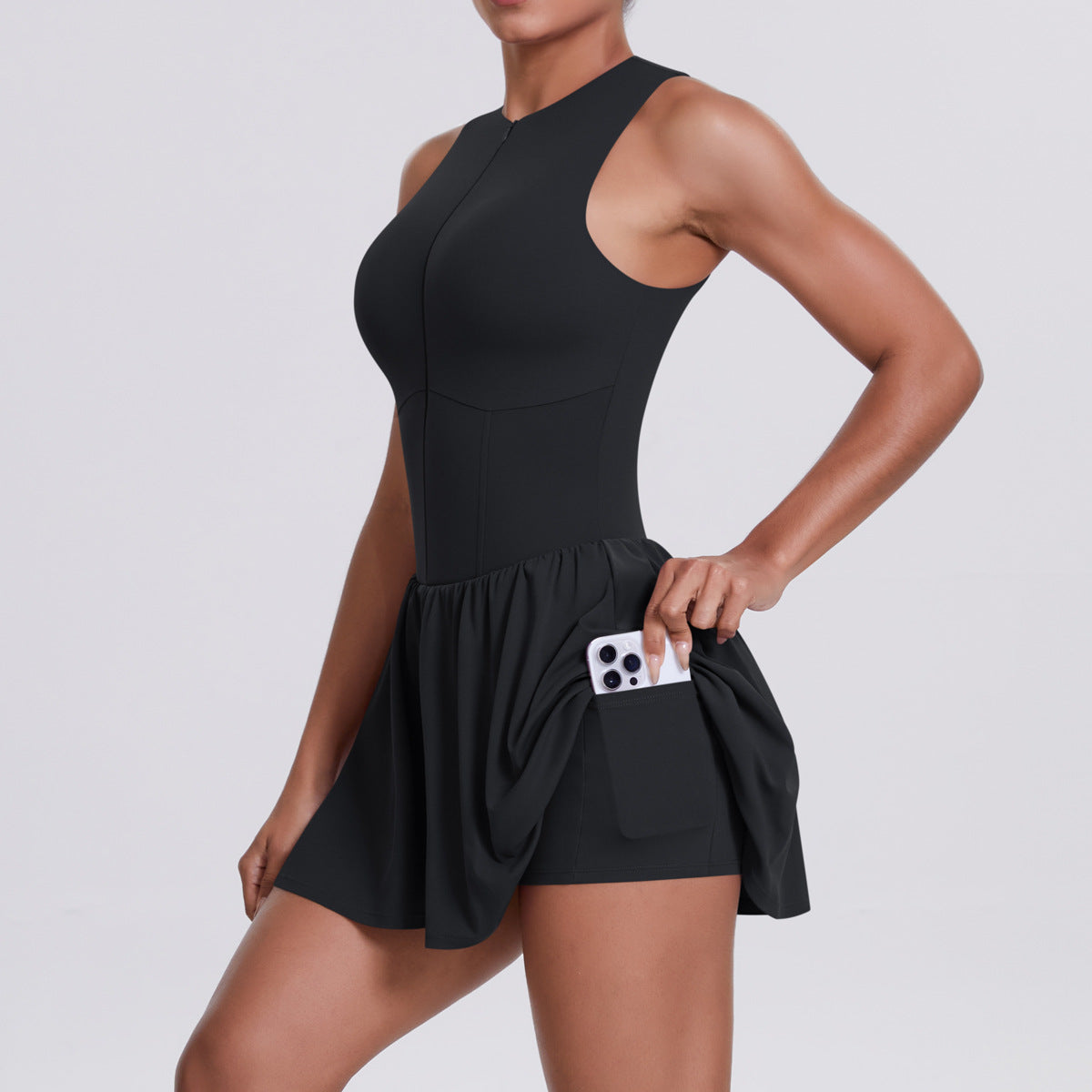 Women’s Two Piece Sports Dress with Leggings – Zippered Nylon Tennis Outfit