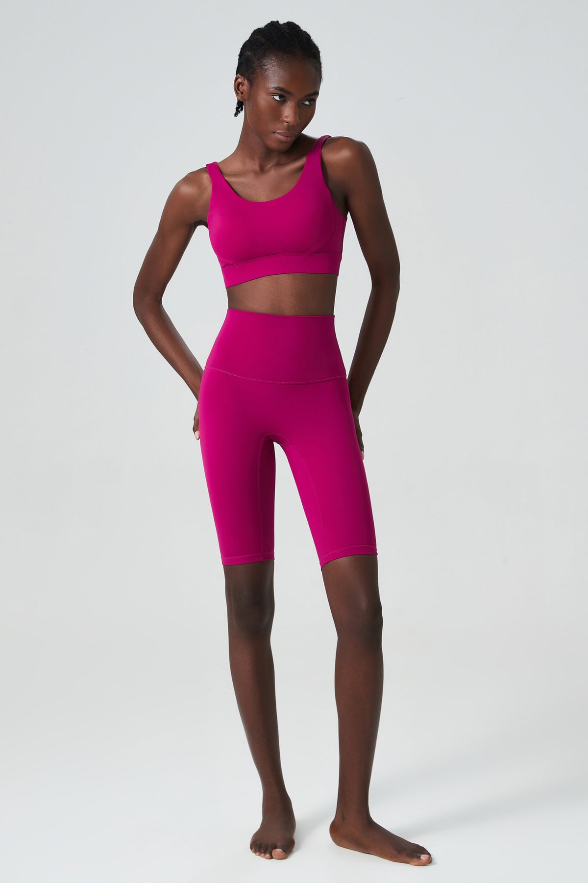 Women's Deep U-Back Yoga Set – Built-In Bra Top & High Waist Shorts