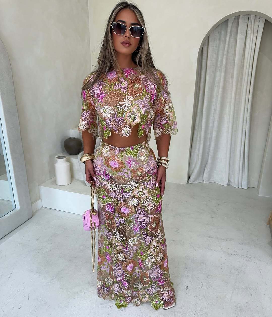 Heavy Embroidered Sequin Matching Set for Women – Elegant Party Two-Piece Outfit