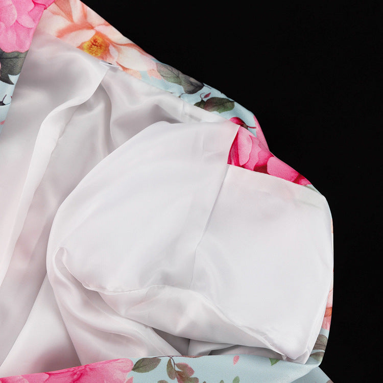 Women’s Two Piece Skirt Set – Floral Collared Top and Short Skirt