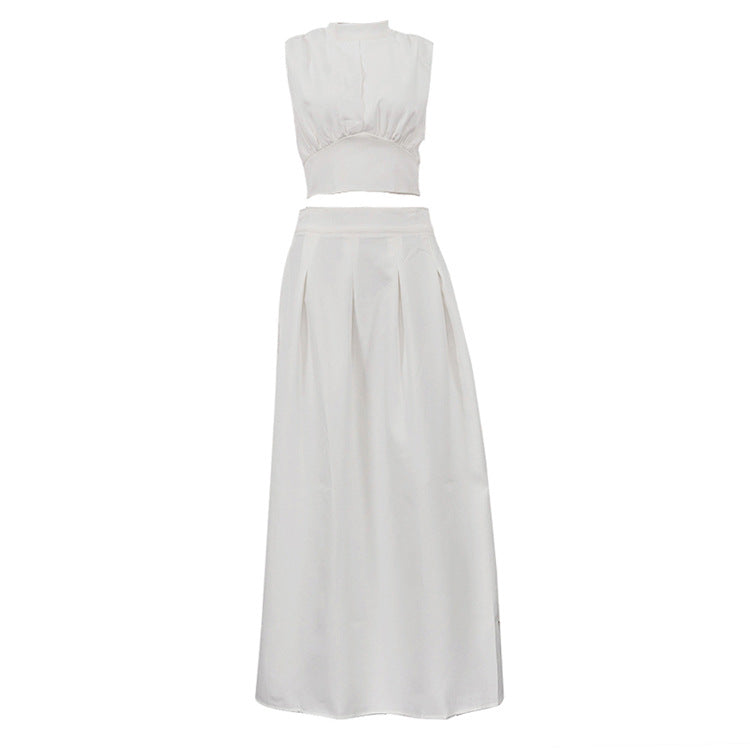 The Backless Halter Pleated Maxi Set