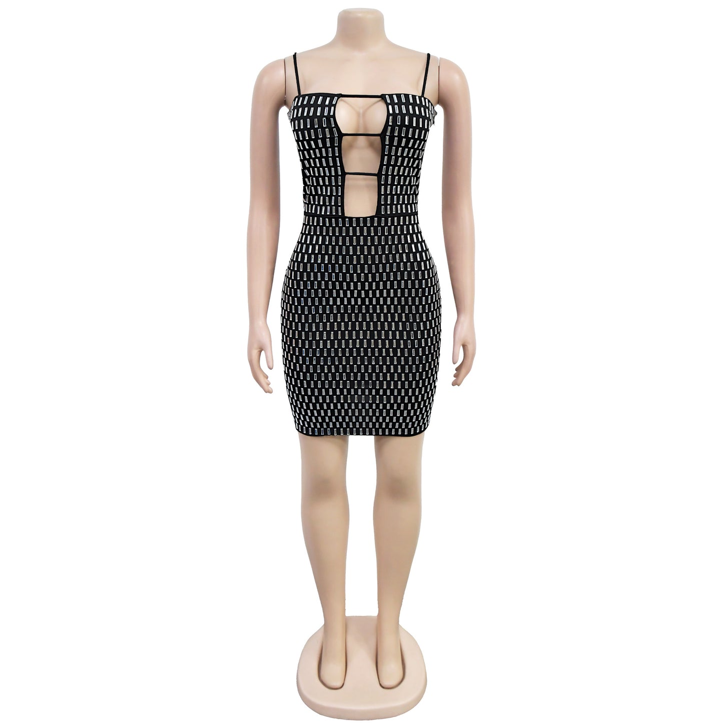 Women's Rhinestone Strap Cutout Bodycon Mini Dress