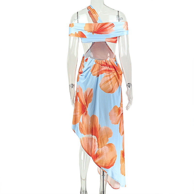 Floral Asymmetric Cutout Backless Maxi Dress | Sleeveless Ruched Vacation Maxi Dress | Sizes S-L