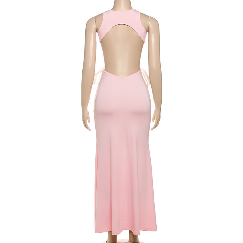 Backless Bow Cutout Maxi Dress – Elegant & Sexy Look