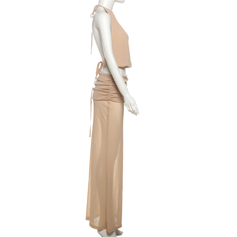 Sexy Backless Two-Piece Halter Skirt Set – Summer Outfit