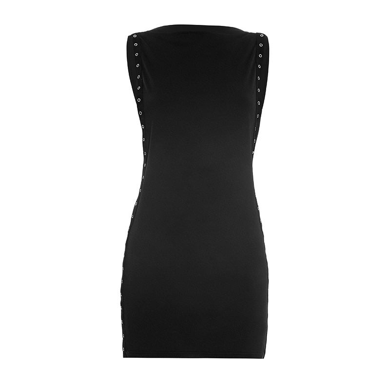 Black Cutout Bodycon Mini Dress - Sleeveless Crew Neck Party Club Dress