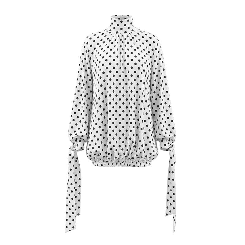 Women's Polka Dot Long Sleeve Mini Dress – High Neck Drawstring Bodycon Dress