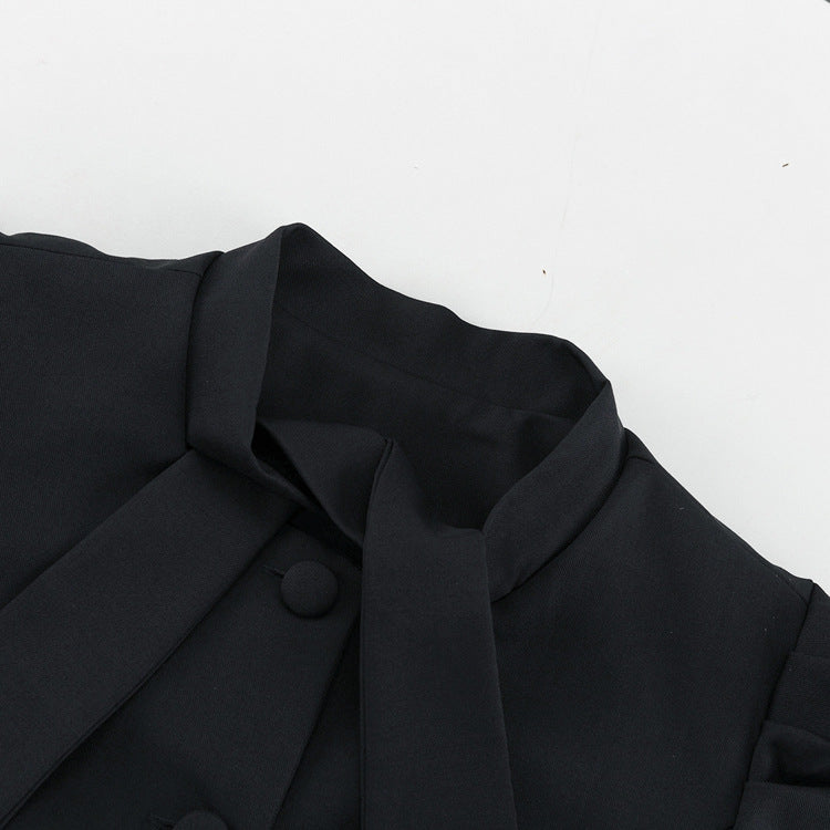 Slim-Fit Bow Tie Top & Skirt Suit