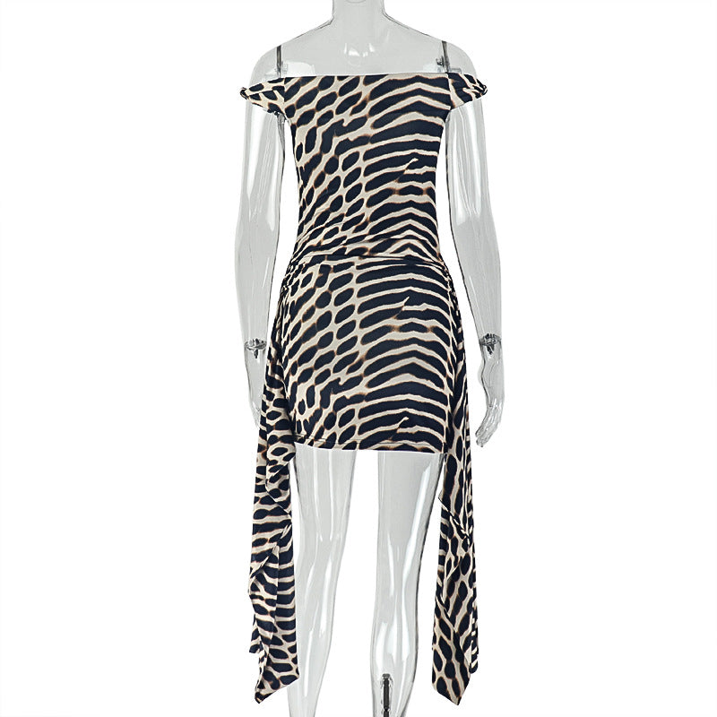 Women’s Leopard Print Bodycon Dress – Off Shoulder Ruched Party Dress