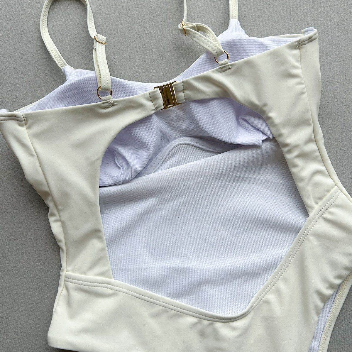 Underwire Backless Cutout One-Piece Swimsuit - Solid Nylon Boho Vacation Swimwear