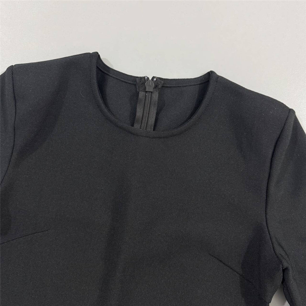 'Diamond' Black Mesh Panel Bodycon Dress: Long Sleeve Sheath