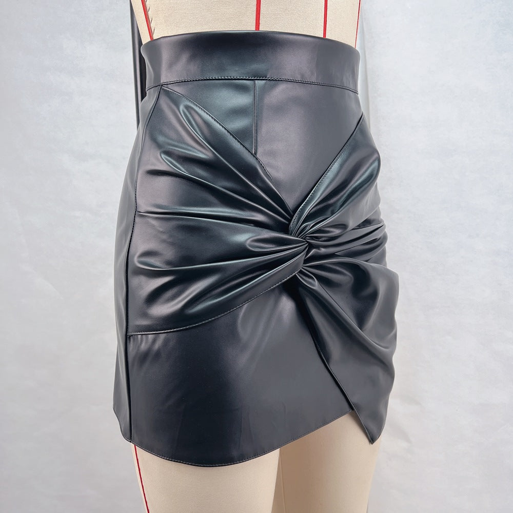 Twisted Ruffle Faux Leather Skirt