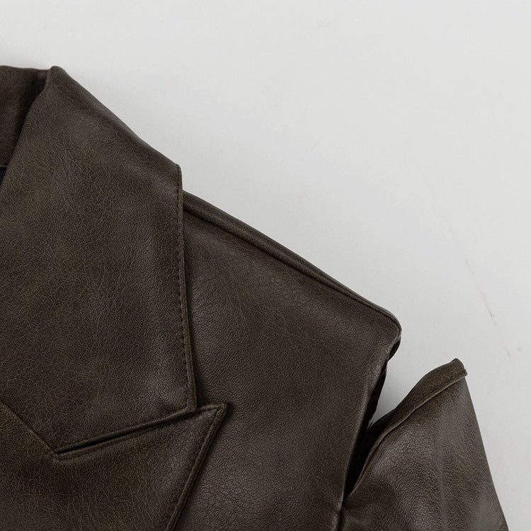 Retro Cutout Faux Leather Two-Piece Suit