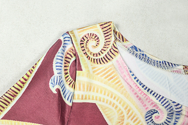 Women’s Printed Jumpsuit – Slim Fit Long Sleeve Crew Neck, Full Length