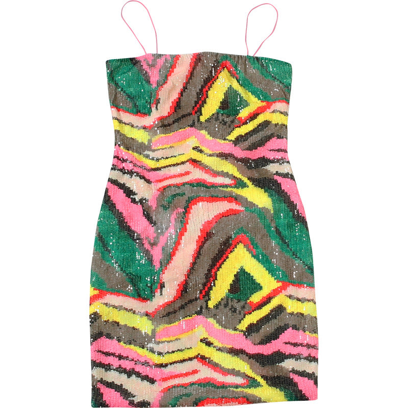 Women's Sequin Mini Dress – Slim Fit Spaghetti Strap Party Dress