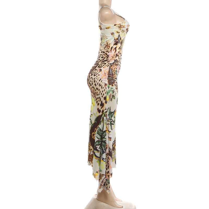 Women's Backless Maxi Dress – Boho Floral V-Neck Spaghetti Strap Dress