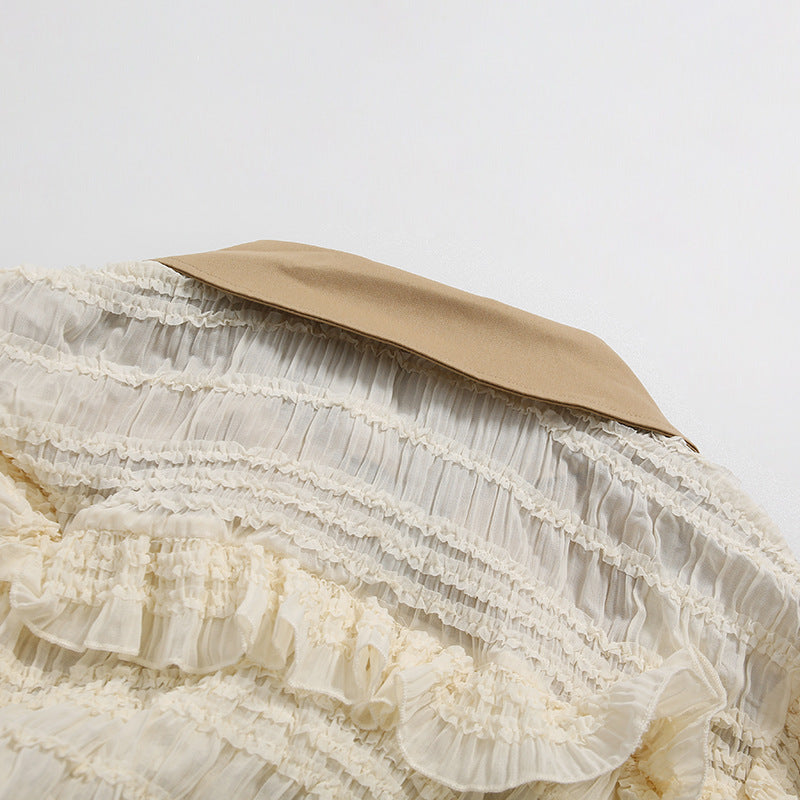 Women’s Lace Stitching Belted Trench Coat – Elegant Double-Breasted Long Coat