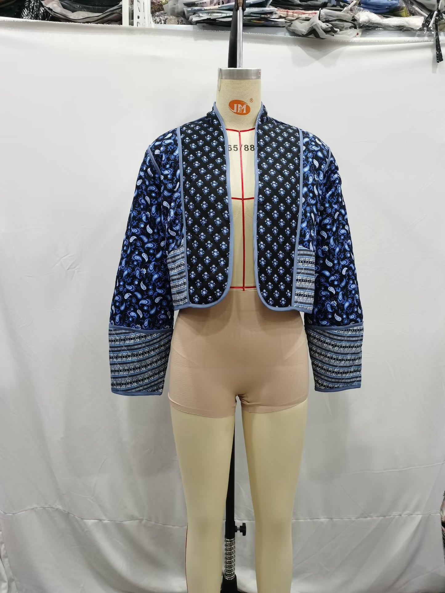 Women’s Double Sided Quilted Jacket – Elegant Printed Polyester, Fall/Winter