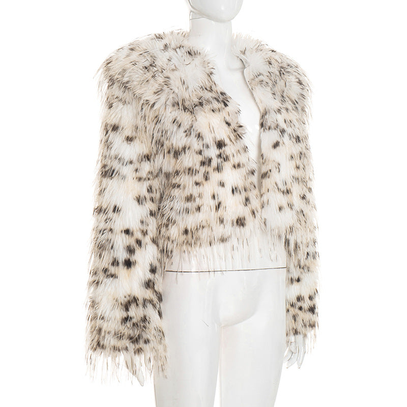 Women’s Leopard Print Faux Fur Collar Cardigan – Fall/Winter Casual Outerwear