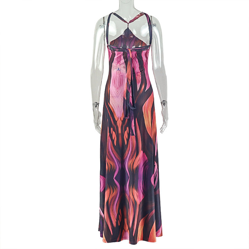 Striped Halter Bodycon Maxi Dress - Backless Party Dress