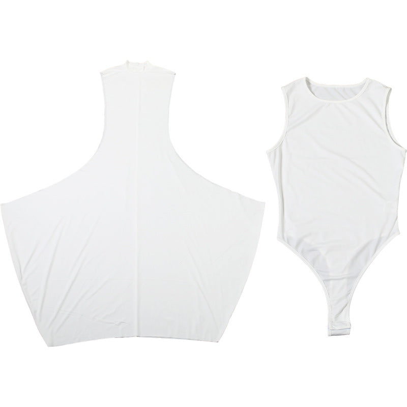 Women’s White Slim Fit Sleeveless Maxi Dress – Turtleneck A-Line Party Two-Piece Set