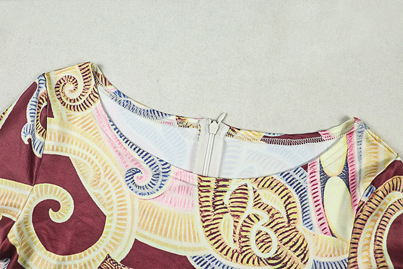 Women’s Printed Jumpsuit – Slim Fit Long Sleeve Crew Neck, Full Length