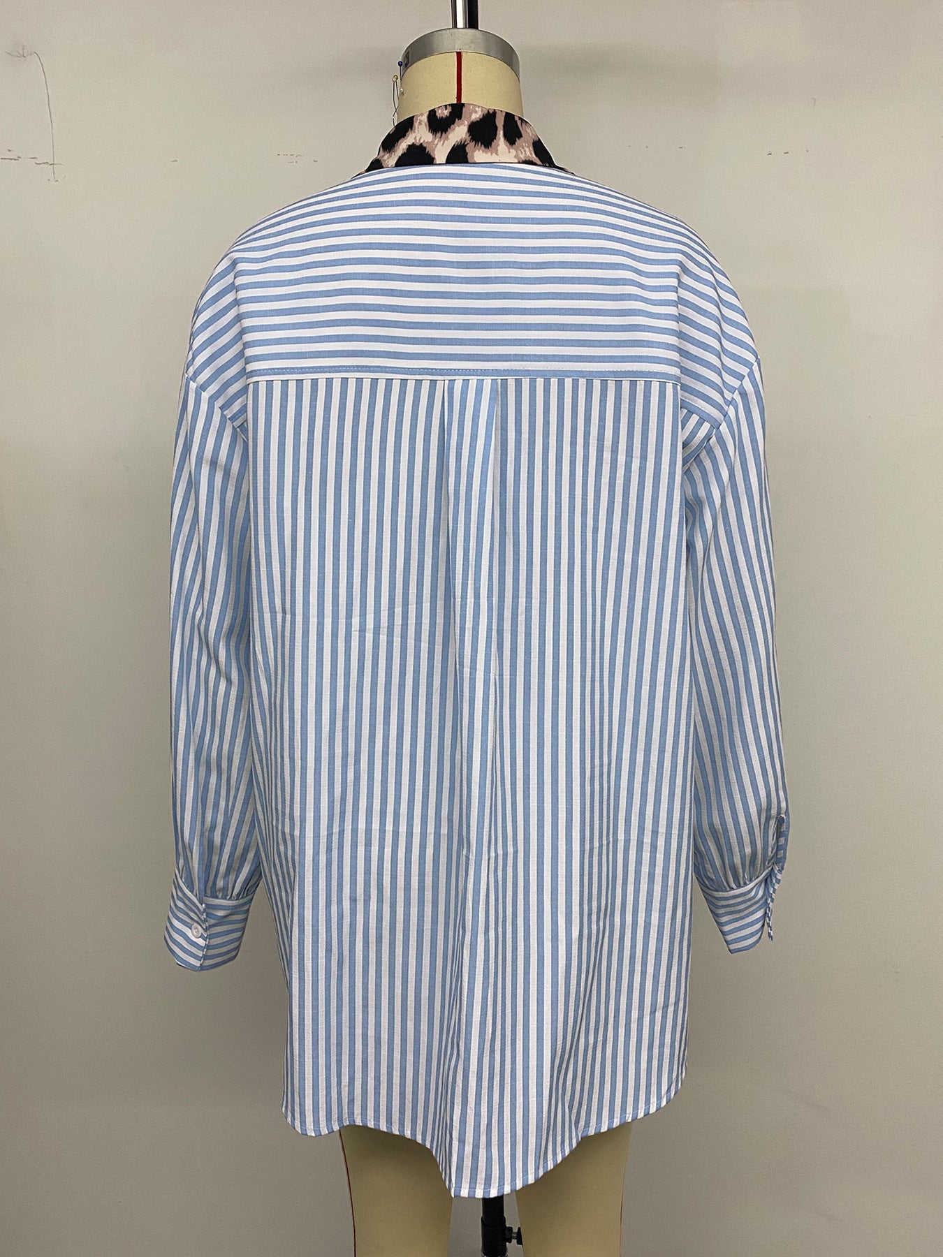 Women’s Casual Printed Stripe Color Block Shirt – Long Sleeve Collared Button-Up Top with Pocket