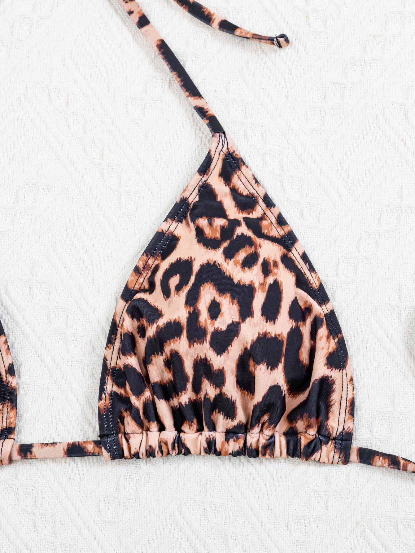 Leopard Print Halter Asymmetric Ruffle Ruched Three-Piece Bikini Set | Tie Swimsuit | Sizes S-L