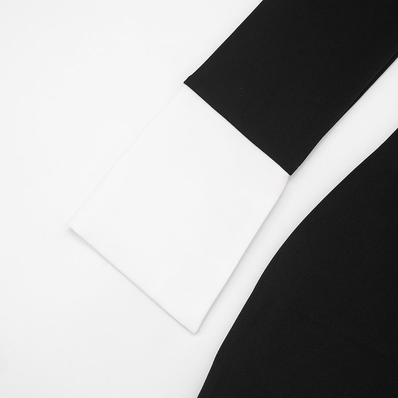 Women’s Patchwork Polo Collar Mini Dress – Color Block Slim Fit Daily Wear