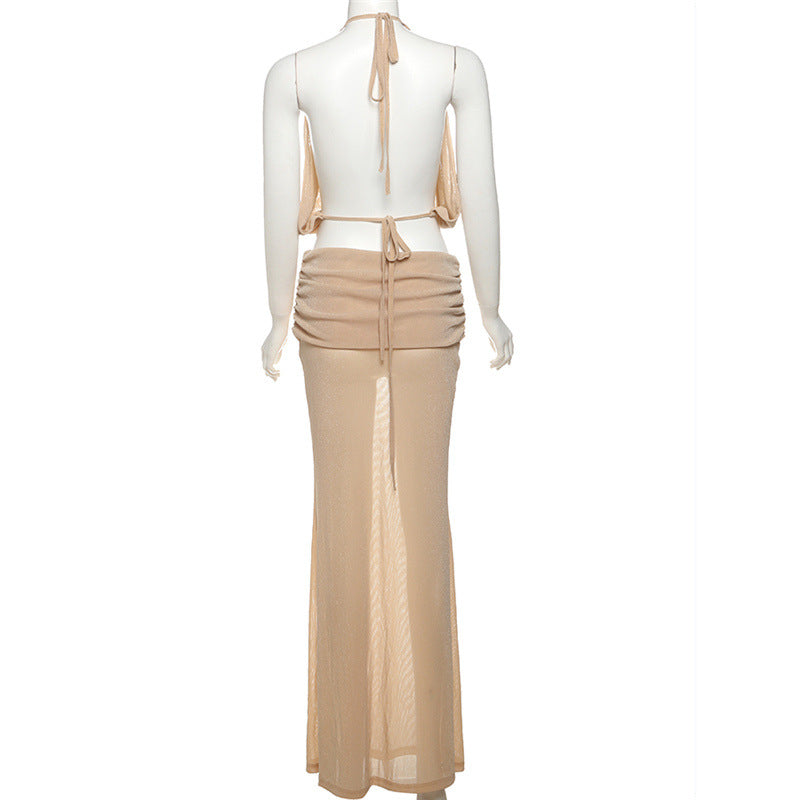 Sexy Backless Two-Piece Halter Skirt Set – Summer Outfit