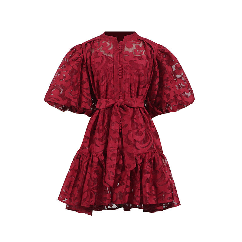 🌸 Camille Printed Lace-Up A-Line Dress