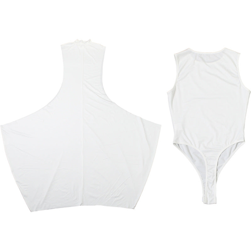 Women’s White Slim Fit Sleeveless Maxi Dress – Turtleneck A-Line Party Two-Piece Set