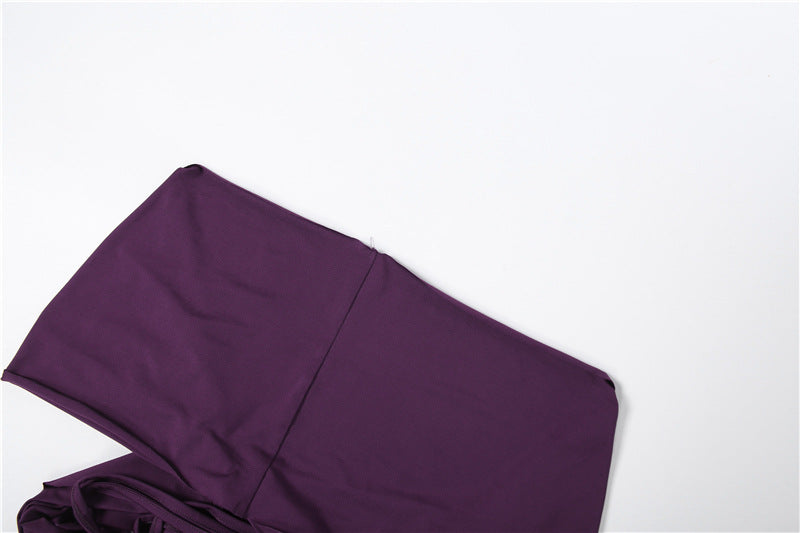 Deep V-Neck Ruched Twisted Crop Top & Asymmetric Midi Skirt Set | Sleeveless Two-Piece Set | Purple | Sizes S-L