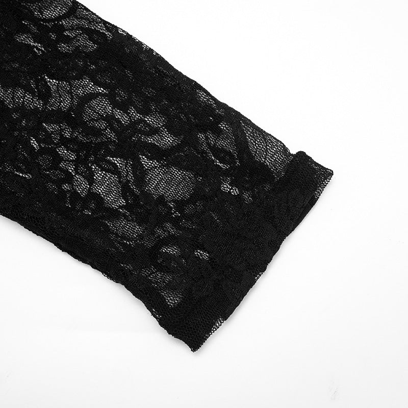 Black Hollow Out Cutout Maxi Dress – Sexy Halter Lace Long Sleeve Bodycon Dress