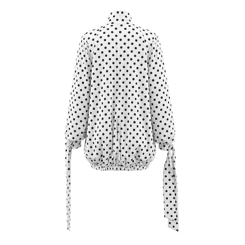 Women's Polka Dot Long Sleeve Mini Dress – High Neck Drawstring Bodycon Dress