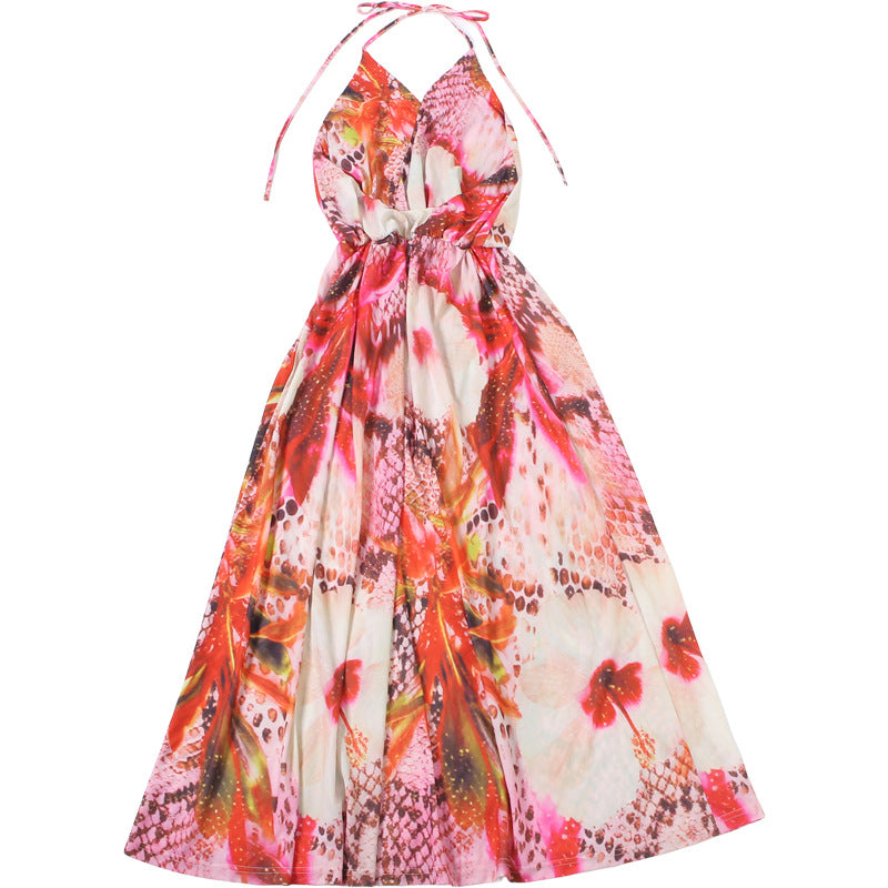 Women's Halter Backless Maxi Dress – Sexy V-Neck Split A-Line Summer Dress