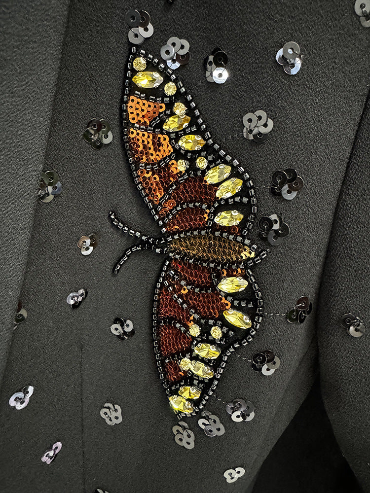 Sequin & Rhinestone Butterfly Work Pant Set