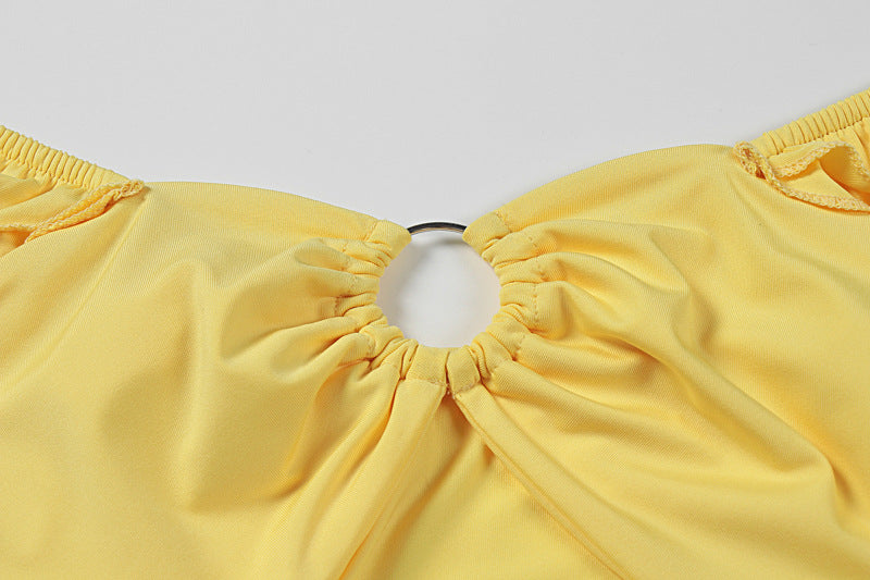 Yellow Off Shoulder Cutout Maxi Dress - Ruffle Ring Detail Party Dress