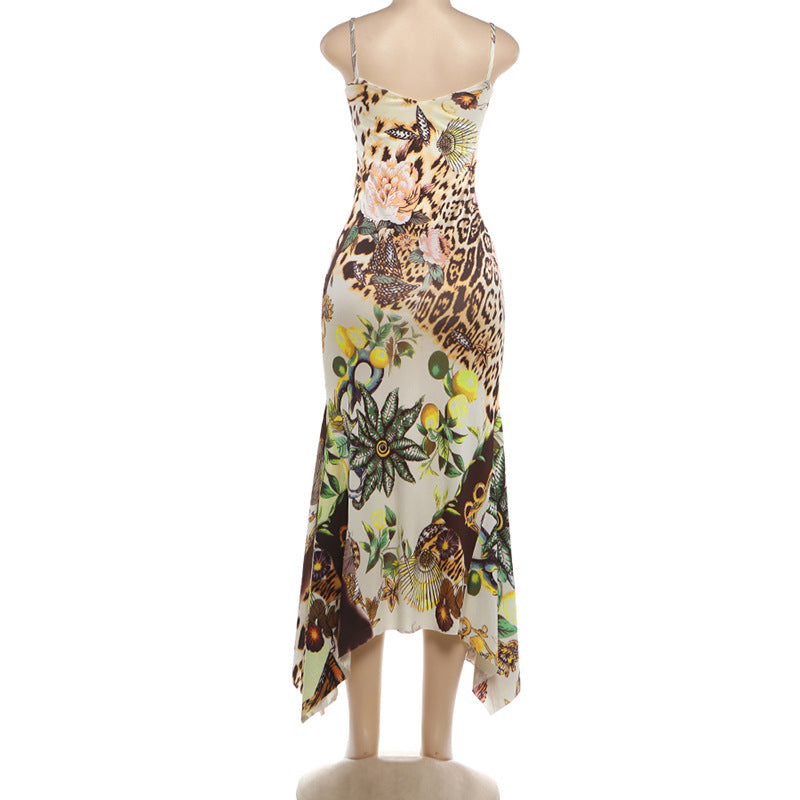 Women's Backless Maxi Dress – Boho Floral V-Neck Spaghetti Strap Dress