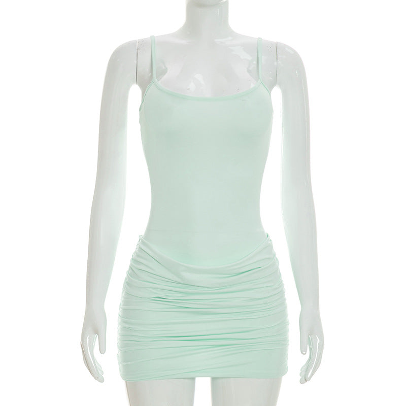 Solid Ruched Long Sleeve Bodycon Mini Dress - Crew Neck Elegant Everyday Dress