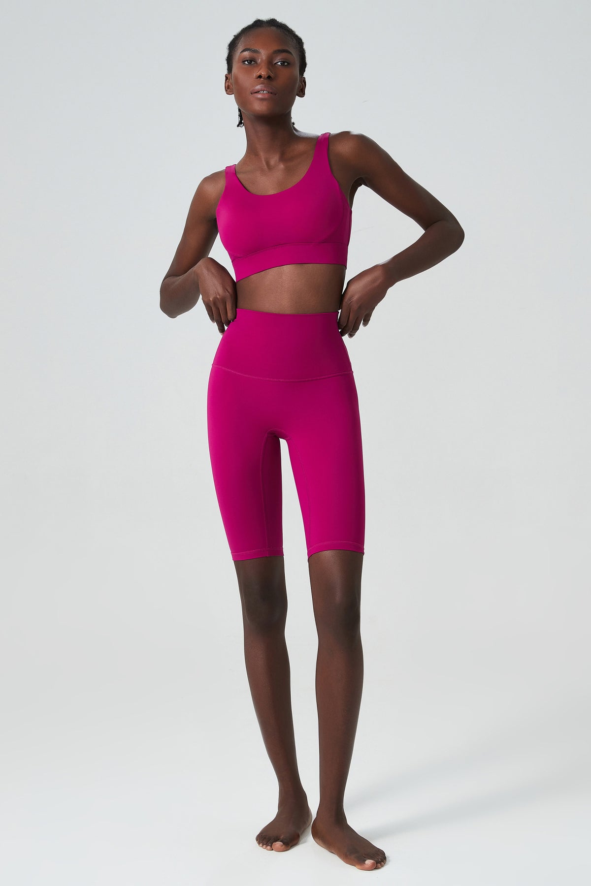 Women's Deep U-Back Yoga Set – Built-In Bra Top & High Waist Shorts