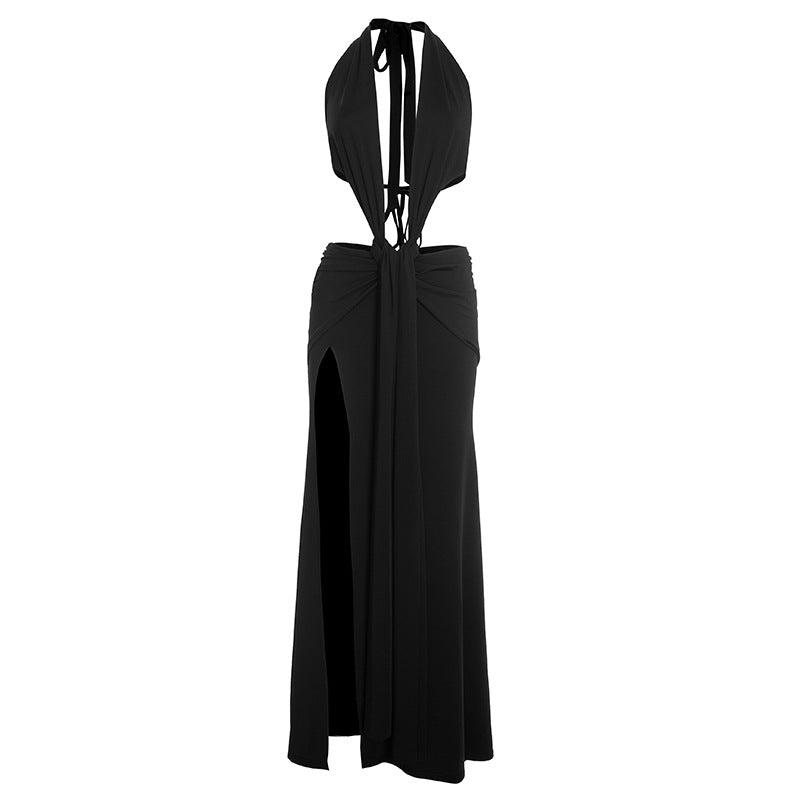 Midnight Allure Halter Maxi Dress