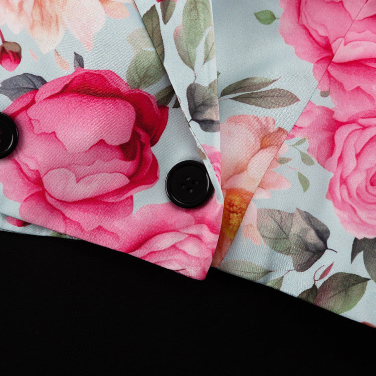 Women’s Two Piece Skirt Set – Floral Collared Top and Short Skirt