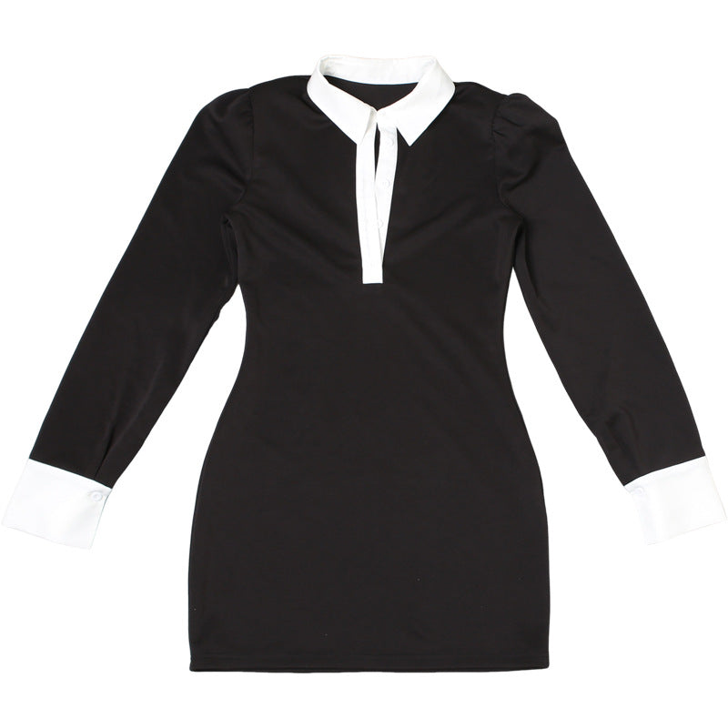 Contrast Color Shirt Dress for Women: Autumn Slim Fit Sheath Button-Down