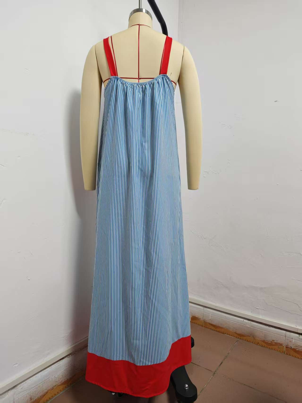Women's Striped Maxi Dress – Boho Spaghetti Strap A-Line Vacation Dress