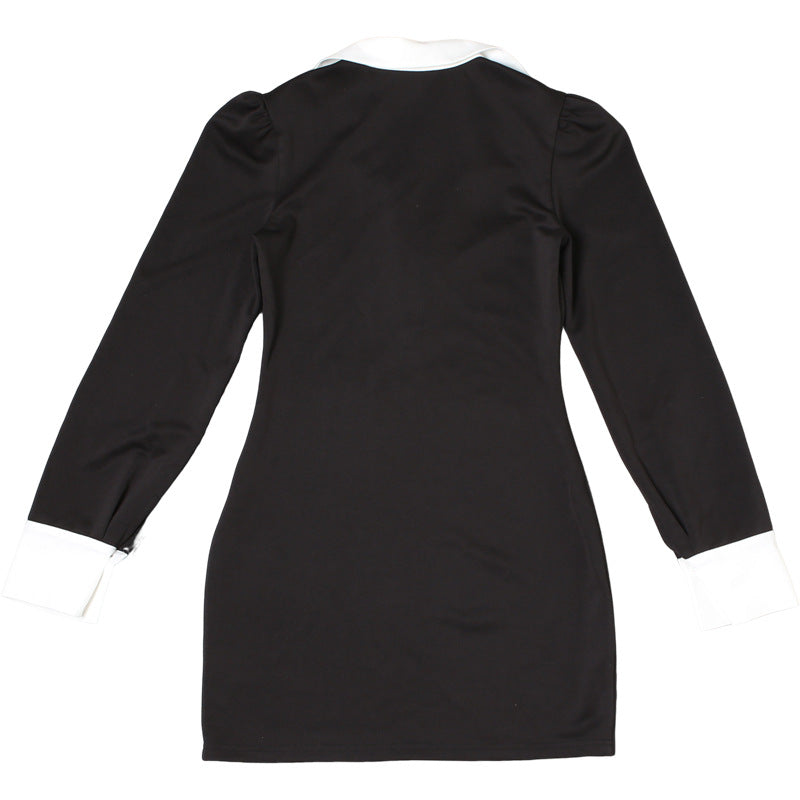 Contrast Color Shirt Dress for Women: Autumn Slim Fit Sheath Button-Down