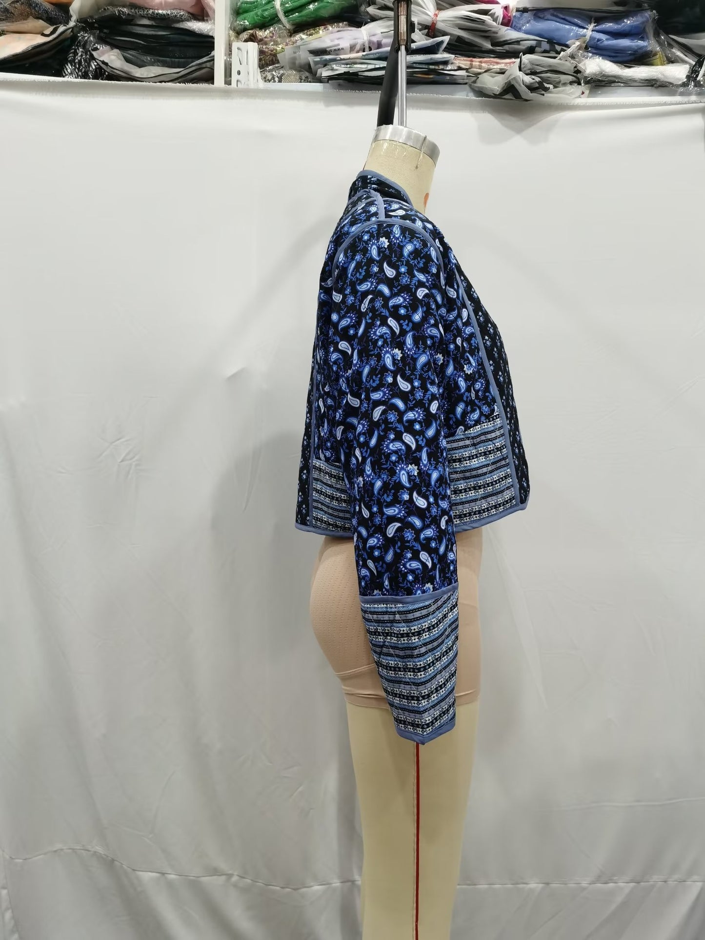 Women’s Double Sided Quilted Jacket – Elegant Printed Polyester, Fall/Winter