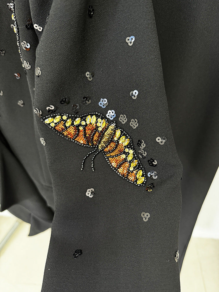 Sequin & Rhinestone Butterfly Work Pant Set