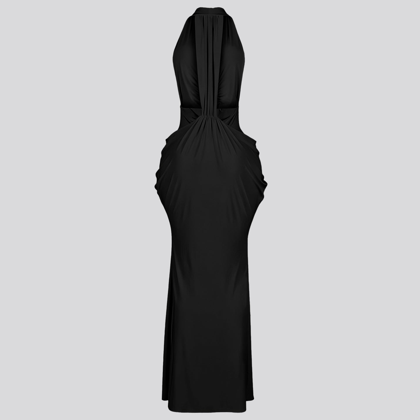 Women's Halter V-Neck Maxi Dress – Sexy Backless Lace-Up Ruched Bodycon Dress